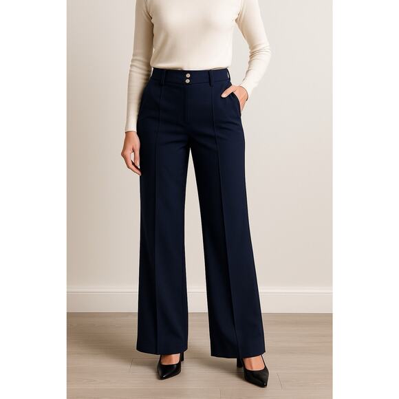 zara navy gold buttons permanent crease wide leg pants S - Picture 1 of 7